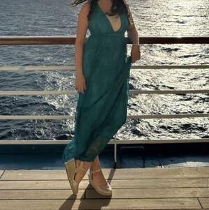 Sleeveless Teal Lace Formal Dress